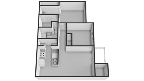 Floor plan for 2 beds, 2 baths, 910 sqft